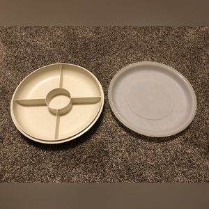Vintage Tupperware 1708-6 Divided Veggie Relish & Dip Serving Tray w/ Lid 1709-6